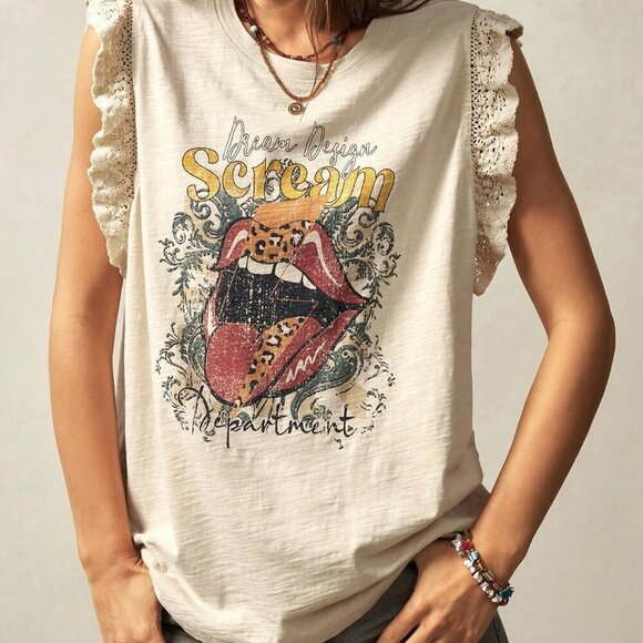 White Casual Women's Boho Knit Crew Neck Sleeveless Loose Fit Tank Top - Picture 5 of 7